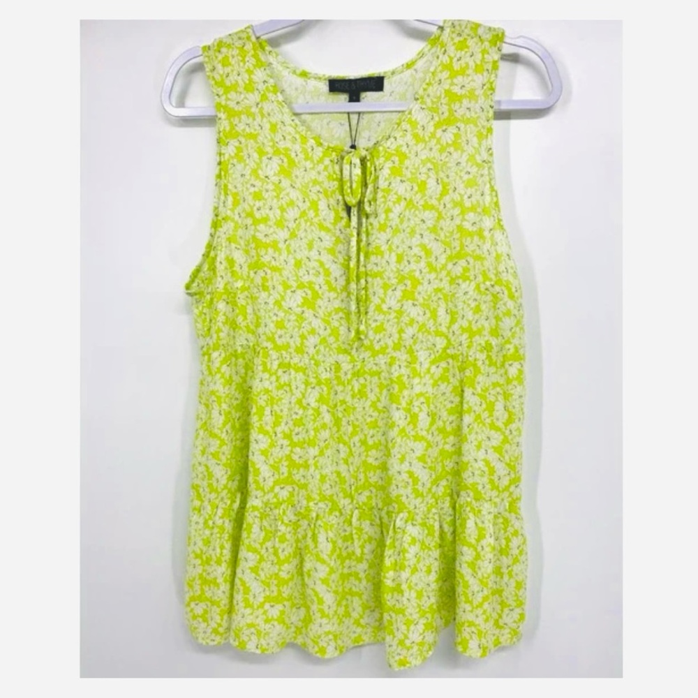 Rose & Thyme Women's Green Floral Sleeveless Blouse NEW Size Small